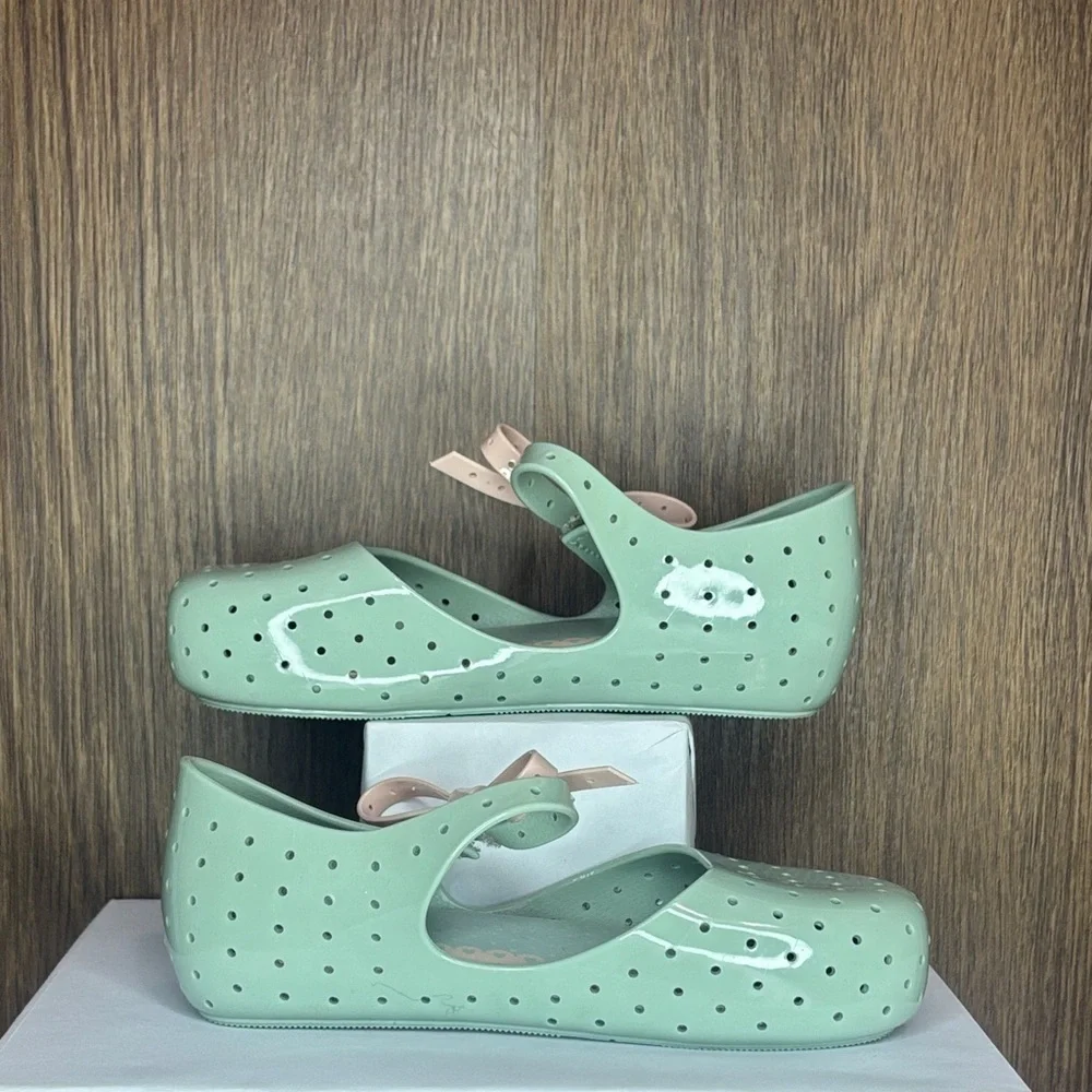 Mini Melissa Jelly Mary Jane Shoes Bow Mint Pink Girls Size 12